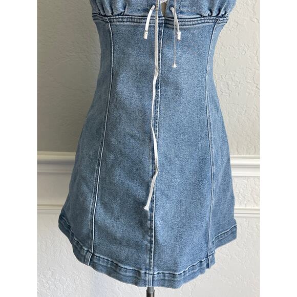 Miss Sixty Strapless Denim Corset Mini Dress Small | Lace-Up Front  Y2K Retro - Picture 6 of 11